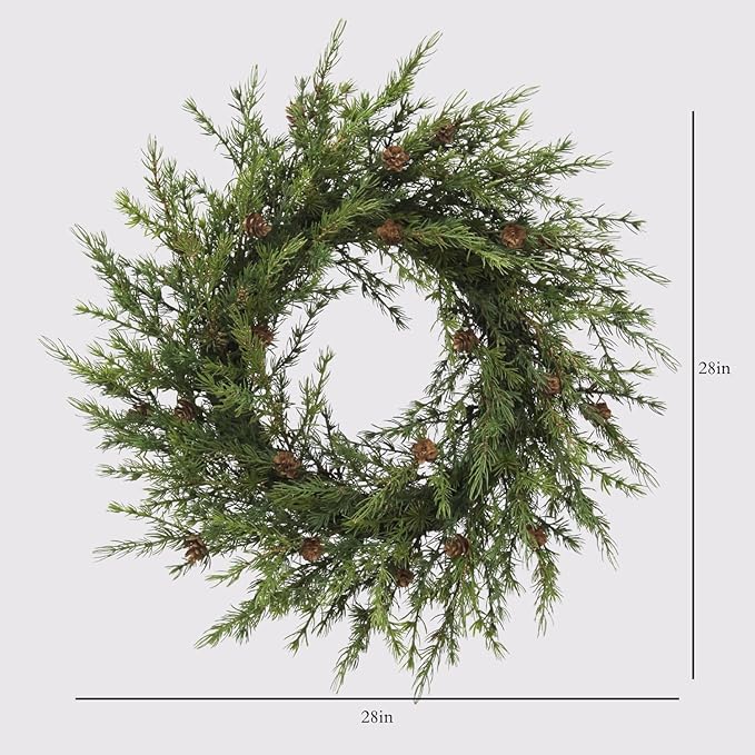 CG Hunter Holiday Collection Faux Wreath, Premium Artificial Indoor and Outdoor Large 28" Pinecone Christmas Wreath, Christmas Decorations and Holiday Greenery