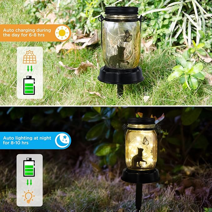 Cat Butterfly Solar Light, Fairy Lantern Garden Lights, jar Bottle Light, Solar Lanterns Outdoor Garden Decor, mom Gift, Grandma Gift, Gifts for Mother, Cat Lover Gifts