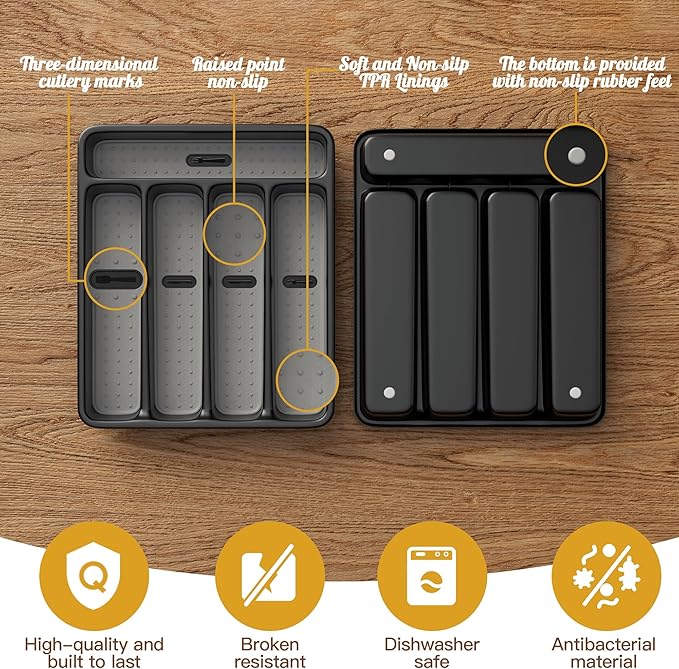 WEBACOO. Silverware Organizer for Kitchen Drawer - Non-Slip Utensil Drawer Organizer - Dishwasher Safe Cutlery Organizer Holds Spoons, Forks with 5 - Compartment