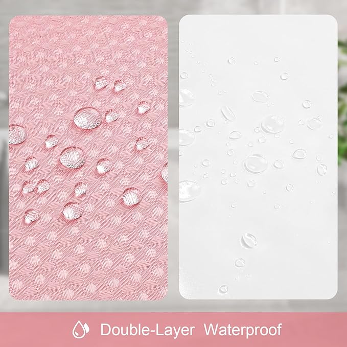 3 in 1 Extra Long Pink Shower Curtain Set-72 W x 84 H, Modern Waffle and PEVA Liner Set with 12 Stainless Steel Hooks, Waterproof Fabric for Bathroom
