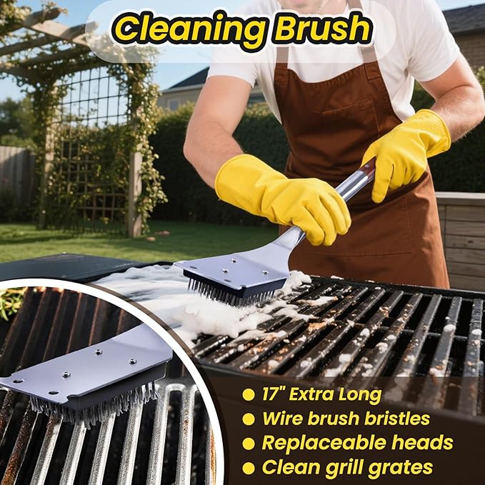 Grilling Accessories - 4Pcs Rose Wooden BBQ Grilling Tools Set, Heavy Duty Stainless Steel Barbecue Grill Tools Kit with Spatula, Clips, Brushes, Forks for Outdoor Grill, BBQ Gift for Men and Women