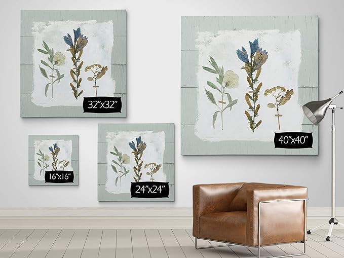 Wexford Home Pressed Flowers on Shiplap Gallery Wrapped Canvas Wall Art, 40x40 (18762-40x40)