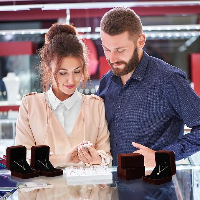 Sureio 24 Pcs Velvet Necklace Ring Boxes Bulk Earring Pendant Jewelry Gift Display Case for Proposal Anniversary Wedding Engagement Birthday Gift(Coffee)