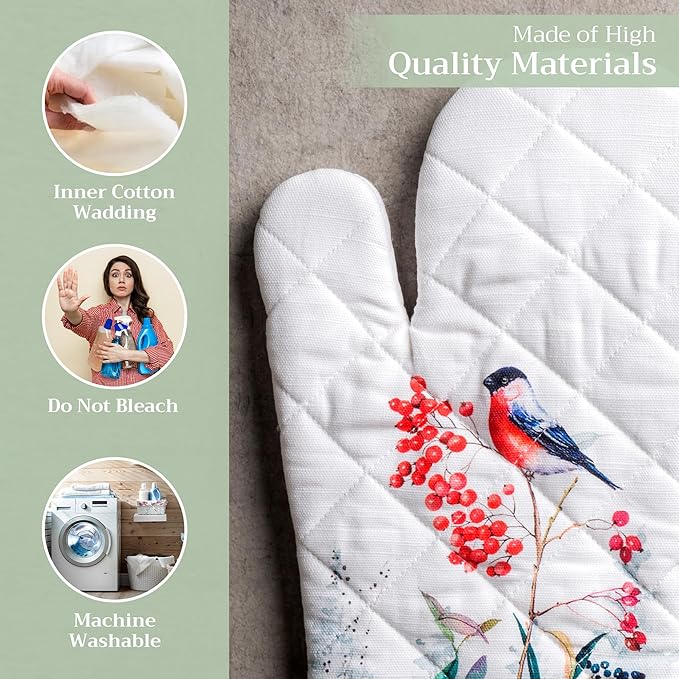 Maison d' Hermine Oven Gloves 100% Cotton Oven Mitt 7" x 13" with Loop Heat Resistant BBQ Cooking Gloves for Thanksgiving Christmas Decorations Baking Handling Hot Pans (Pack of 1, Morzine)