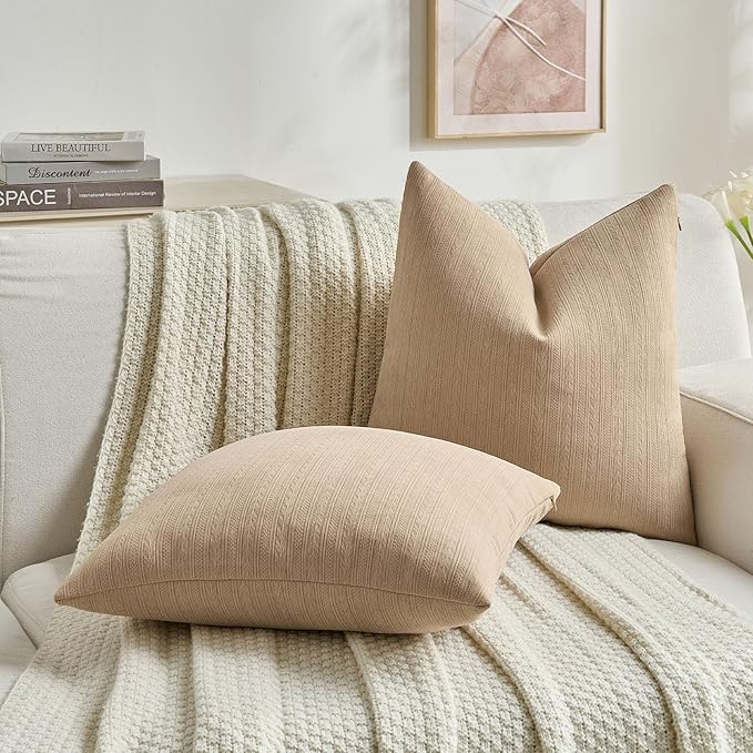 FUTEI Golden Brown Decorative Throw Pillow Covers 12x20 Inch Set of 2,Soft Cozy Wheat Ear Striped Patterns Lumbar Pillow Cases,Modern Home Decor for Couch Bed Living Room