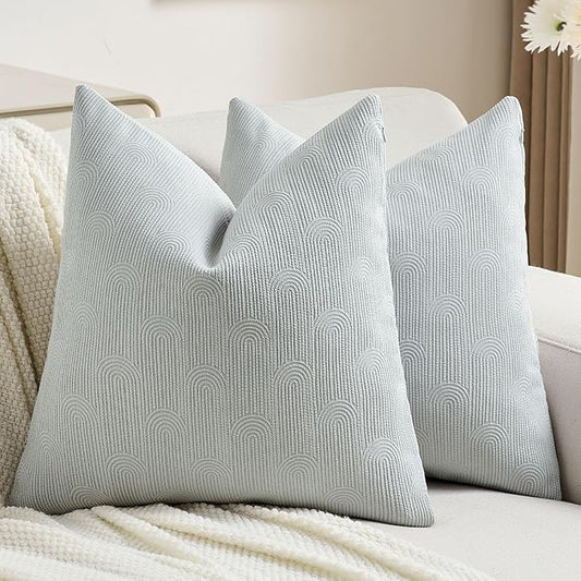 FUTEI Light Grey Chenille Decorative Throw Pillow Covers 18x18 Inch Set of 2,Soft Cozy Striped Geometric Patterns Cushion Case,Modern Home Decor for Couch Bed Living Room
