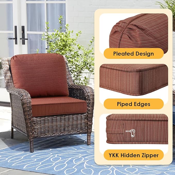 Outdoor Cushions for Patio Furniture Set of 2, 24"x24" Water Repellent Chair Cushions Removable Seat Bottom & Back Cushion Covers for Chair, Sofa, Couch, Dark Yellow Tan Stripe