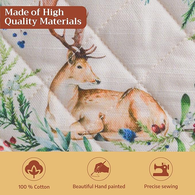 Maison d' Hermine Pot Holders 100% Cotton Heat Resistant Potholders 8" x 8" Hot Pads with Loop for Thanksgiving Christmas Decorations BBQ Cooking Baking Handling Hot Pans (Pack of 1, Holly Time)