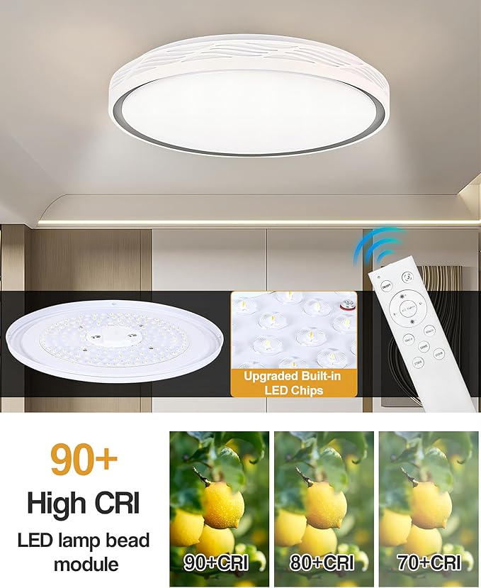20 Inch Large LED Flush Mount Ceiling Light, 2700K-6500K Dimmable LED Ceiling Light Fixture with Remote, 70W 8900lm Round Modern Ceiling Lamp for Bedroom, Living Room, Hallway (White)