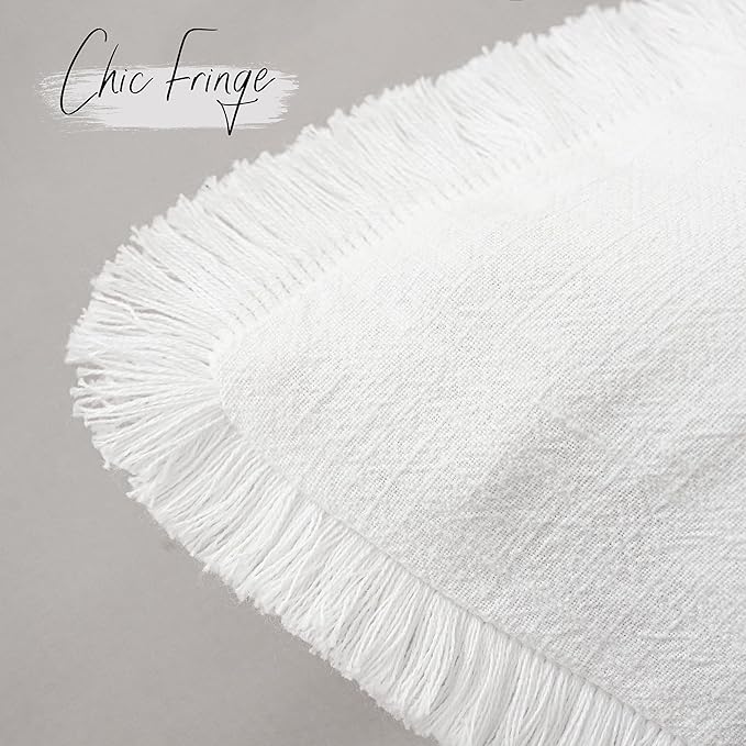 Foindtower Set of 2 Decorative Linen Fringe Throw Pillow Covers Cozy Boho Farmhouse Cushion Cover with Tassels Soft Accent Pillowcase for Couch Sofa Bed Living Room Home Decor,12×24 Inch,White
