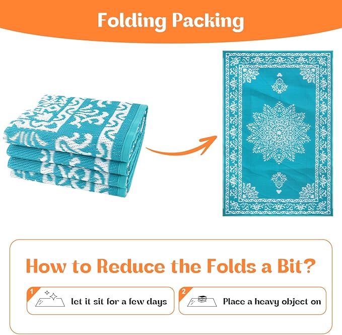 Outdoor Rug 5x8 Ft, Waterproof Plastic Straw Patio Rug, Reversible Backyard Carpet UV Resistant Portable RV Mat Clearance, Large Indoor Outdoor Rug for Patio, Porch, Deck, Balcony, Teal