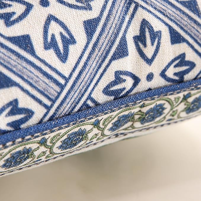 patdrea Designer Throw Pillow Covers Set of 2,Chinoiserie Blue Elegant Linen with Striped Floral Pattern Pillow Cover,Decorative Lumbar Pillowcases Cushion for Bed Living Room Outdoor Car,12"x20"