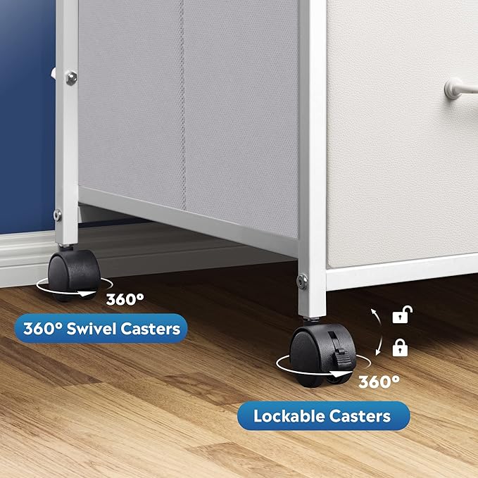 DEVAISE 3 Drawer Mobile File Cabinet, Rolling Printer Stand with Open Storage Shelf, Fabric Lateral Filing Cabinet fits A4 or Letter Size for Home Office, White