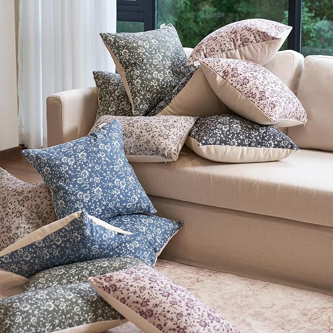 Alerfa Set of 2 Floral Pillow Covers 20x20, Vintage Block Print Throw Pillow Covers Decorative Farmhouse Accent Couch Pillows for Living Room Bedroom, Haze Green