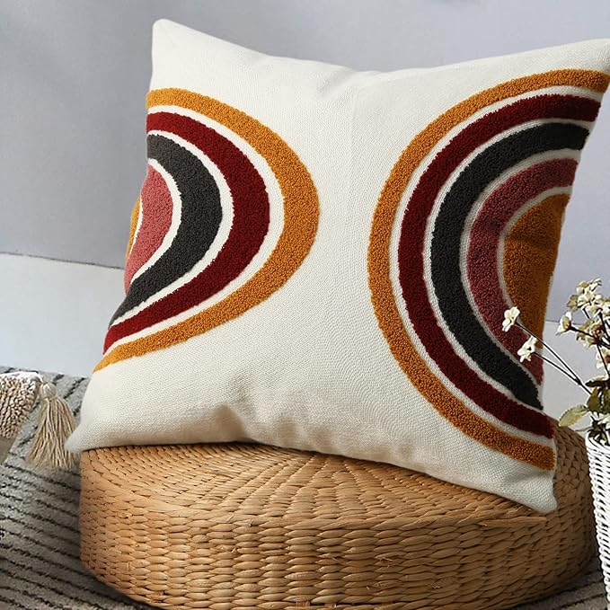 Merrycolor Boho Abstract Throw Pillow Covers 20x20 Tufted Sun Pillow Covers Colorful Mid Century Modern Pillow Covers Boho Pillows Decorative Throw Pillow Case for Bed Couch Living Room,1PC