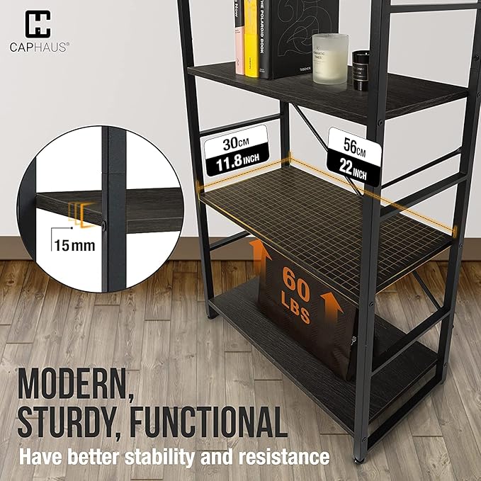 CAPHAUS 6 Tier Bookshelf, 24 Inch Width Free Standing Shelf, Bookcase Shelf Storage Organizer, Industrial Book Shelves for Home Office, Living Room, Kitchen, Black Shelves & Metal Frame
