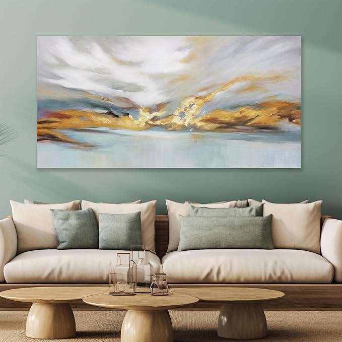 Glvzygy Modern Abstract Wall Art Wall Decor Greyish White Gold and Blue Abstract Wall Art Canvas Abstract Wall Art for Living Room Bedroom Dining Room Home Office Decor 20"x40"