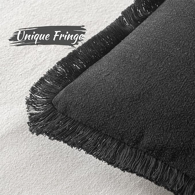 MIULEE Decorative Throw Pillow Covers Neutral Linen Fringe Throw Pillows Set of 2 Black Boho Farmhouse Cushion Covers with Tassels for Couch Sofa Bed Living Room Spring Home Decor 16x16 Inch