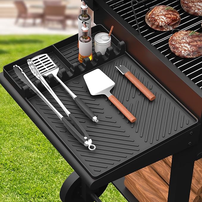 Silicone Griddle Tools Mat for Blackstone, Griddle Accessories Side Shelf Mat Grill Pad for Outdoor Grill Kitchen Counter Spatula Silicone Mat with Drip Pad (Black)