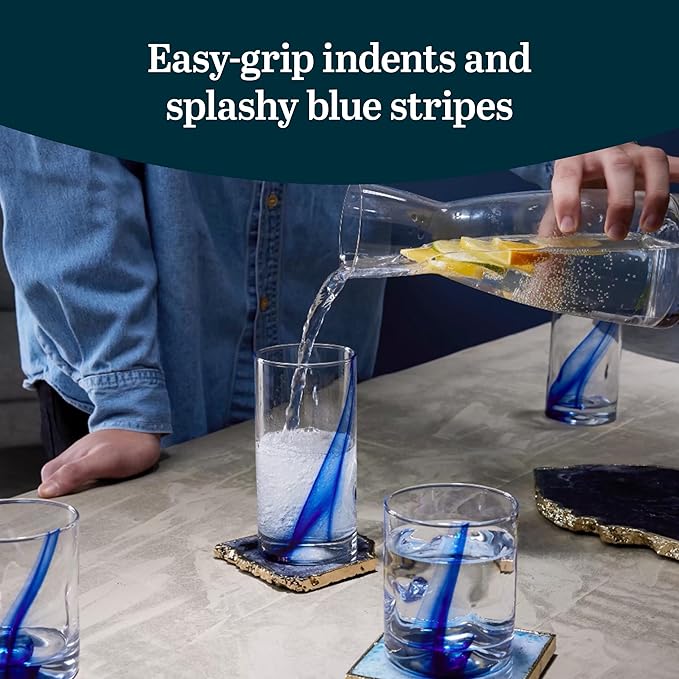 Libbey Tumbler and Rocks Glass Set, Infused Blue Ribbon Drinkware Glasses Set,, Artisan Inspired Four-Dimple Shaped Rock Glasses, Dishwasher Safe Tumbler Glasses Set