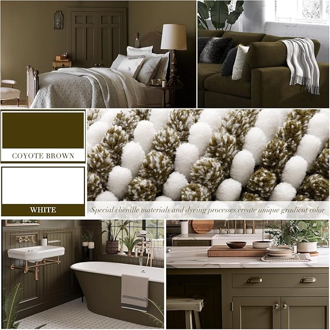 Bathroom Rugs and Mats Sets, 2 Piece Thick Absorbent Chenille Bath Mat Rug Set Non Slip, Soft Shaggy Bath Room Floor Mats for Bathroom, Machine Washable (Coyote Brown, 20" x 60" Plus 20" x 32")