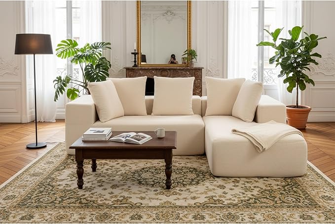 KEIKI L-Shape Cloud Sectional Sofa, 96” Modern Modular Boneless Couch with Left Chaise Lounge, Upholstered Couches for Living Room Bedroom, Beige