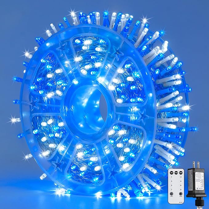 JMEXSUSS 132FT 400 LED Christmas Lights Outdoor Waterproof 8 Modes Indoor String Lights for Outside Blue and White Christmas Tree Lights Plug in for Bedroom Patio Tree Christmas Decorations