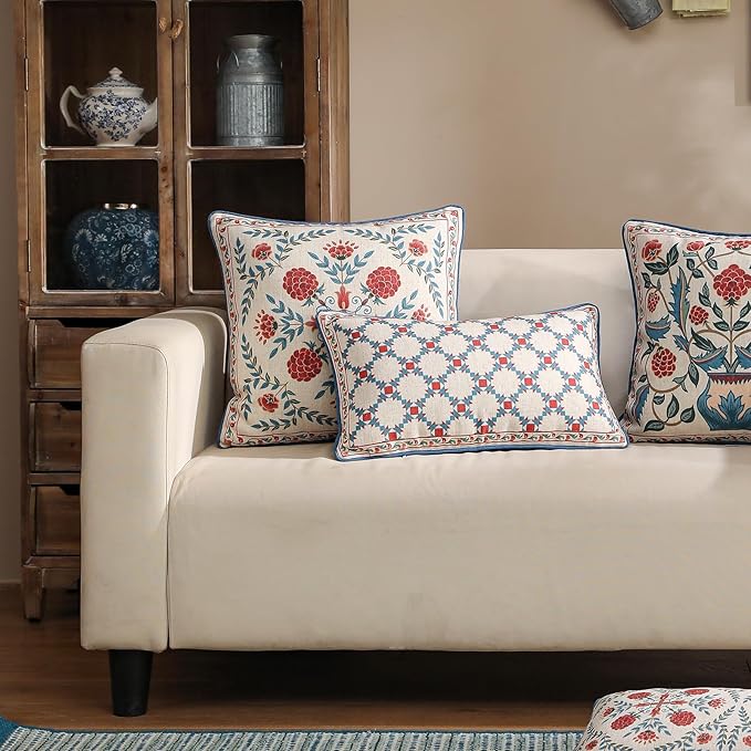 patdrea Designer Throw Pillow Covers Set of 2,Lumbar Bright Vintage Red Linen with Checkerboard Pattern Pillow Cover,Decorative Rectangle Pillowcases Cushion for Bed Living Room Outdoor,12"x20"