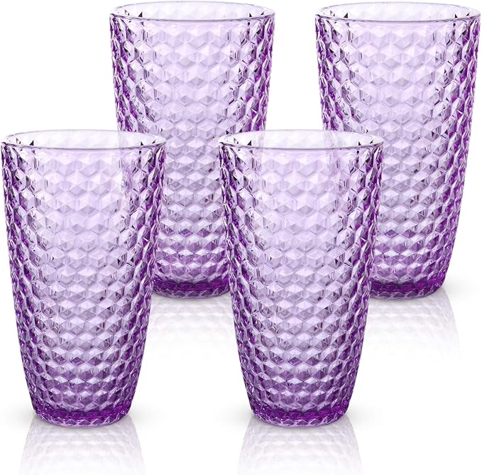 BELLAFORTE Shatterproof Tritan Plastic Tall Tumbler, 19oz Drinking Glasses Set of 4 - Laguna Beach Unbreakable Outdoor Drinkware for Party, Poolside, Indoor Use - Dishwasher Safe, BPA Free - Purple