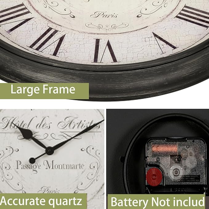 Extra Large Wall Clock, 30 Inch, Brown White, Silent Non-Ticking Quartz Movement, Battery Operated, Decorative Roman Numeral, Stylish Clock Living Room, Office, Home Decor