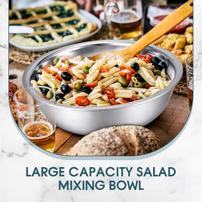 Nuogo 4 Pcs Stainless Steel Mixing Bowls Metal Mixing Bowls Extra Large Basin Salad Basin Deeper Edge Dishwasher Safe Mirror Finish for Home and Commercial, Silver (18 Inch 16 Qt)