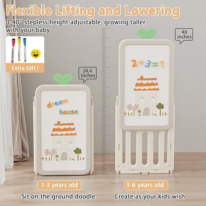 Kids Toy Storage Organizer with 10 Removable Bins, Foldable Toy Organizers and Storage with 3-Tier Bookshelf for Kids Toy Storage Organizer with Drawing Board, Extra 3 Brushes (3 In 1 Off-white)