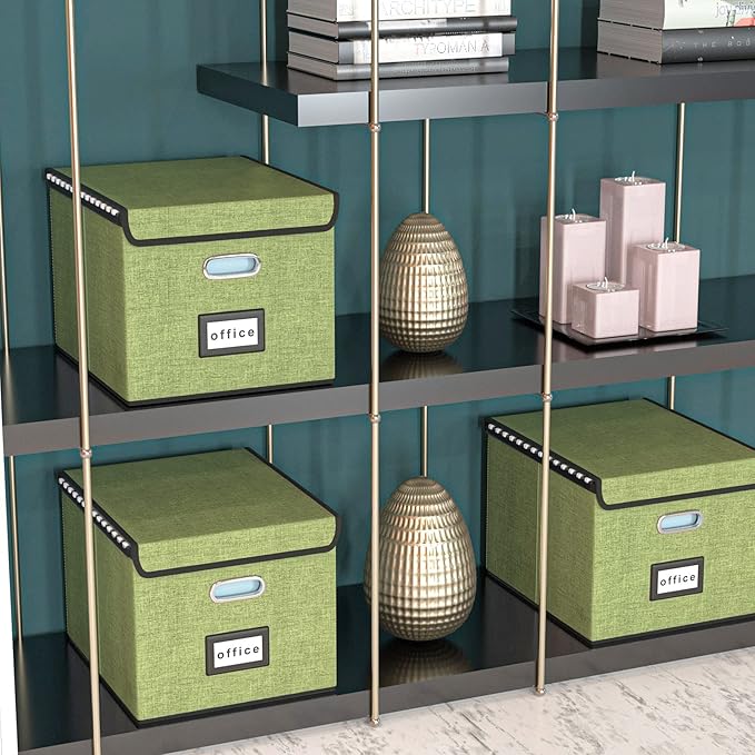 Huolewa File Organizer Boxes with Lids, Linen Hanging Filing & Storage Box with Plastic Slide for Office/Decor/Home, Universal Hanging Filing Organization Box for Letter/Legal Folder