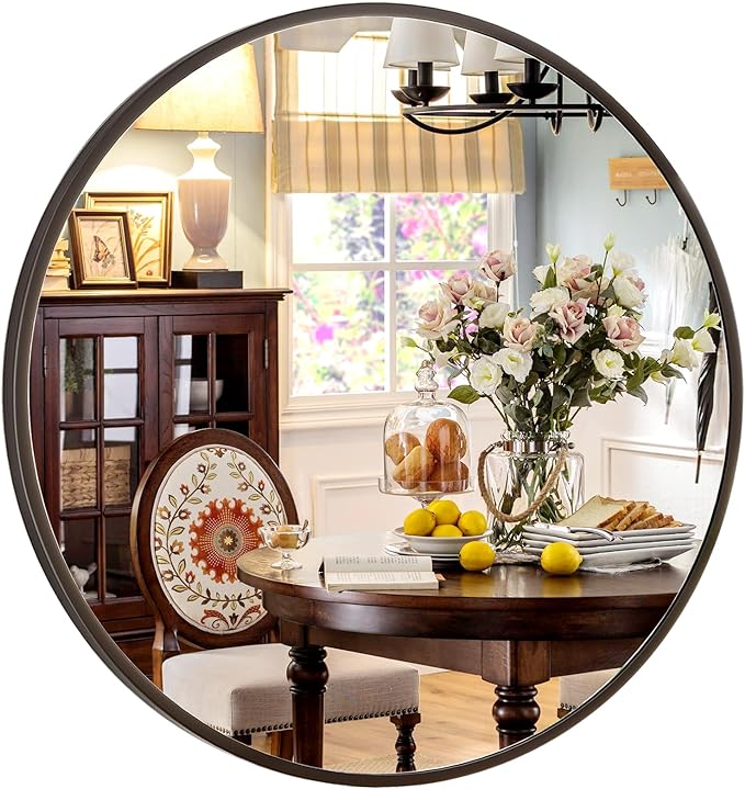 30 Inch Round Mirror - Circle Mirrors for Bathroom, Entryway and Living Room Wall Decor, Modern Hanging Vanity Mirror, Matte Black Circle Decorative Wall Mirror