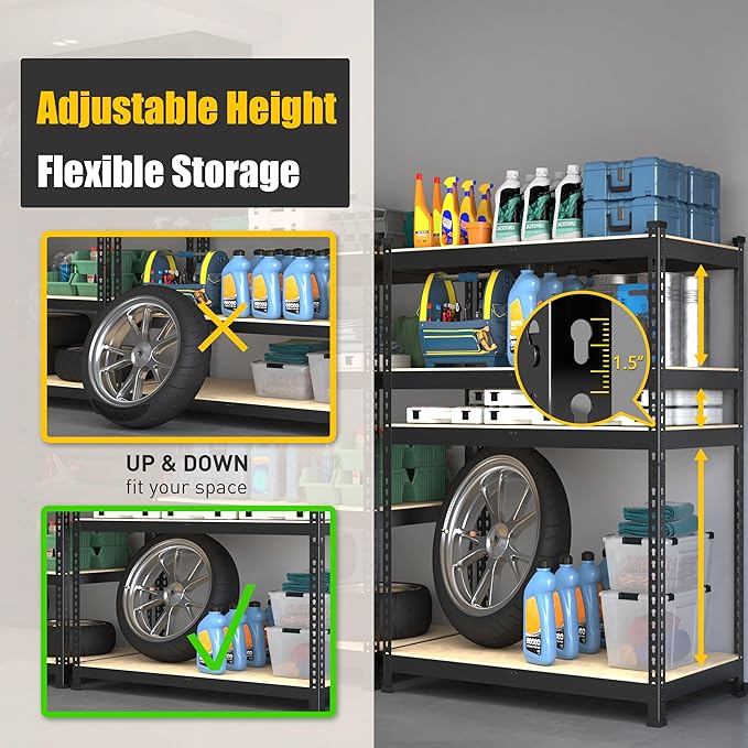 PrimeZone 40" W x 20" D x 59" H Heavy Duty Storage Shelves, 4 Tier Adjustable Garage Shelving Unit, Metal Organizer Shelf Utility Rack for Warehouse Pantry Closet Kitchen, Black, 4 Pack