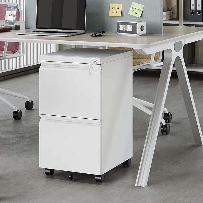 2 Drawer Vertical File Cabinet - Mobile Filling Cabinet with Lock for Legal/Letter Files - Office Storage File Cabinet with Wheels Under Desk - Assembly Required
