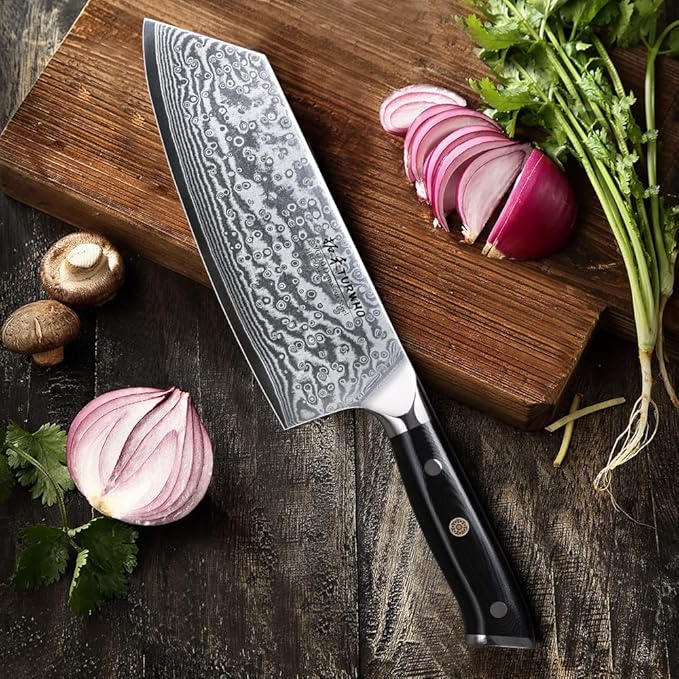 Professional Cleaver Knife 7.5 Inch - Classic Damascus pattern Japanese VG-10 Steel Chef Knives
