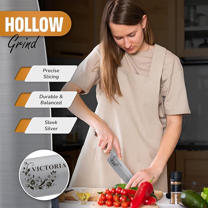 Shape28 Personalized Kitchen 7 Inch Professional Culinary Knife - Customize Chopping, Mincing, Slicing and Dicing, Meat - High Carbon Steel with Gift Box and Blade Cover