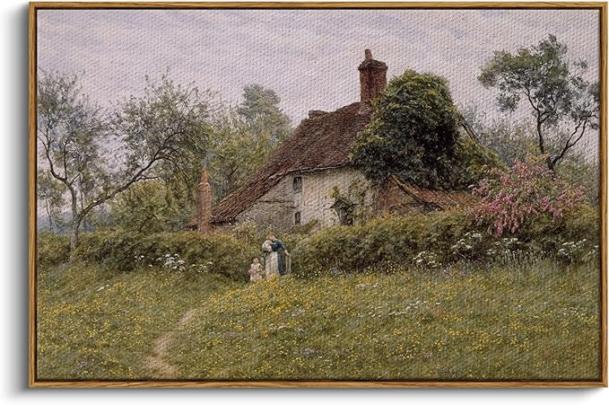 InSimSea Framed Canvas Wall Art Vintage Decor, Old Cottages Countryside Large Canvas Wall Art, Rustic Farmhouse Hanging Wall Decor for Bedroom Living Room Bathroom, 24"x36"