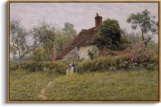 InSimSea Framed Canvas Wall Art Vintage Decor, Old Cottages Countryside Large Canvas Wall Art, Rustic Farmhouse Hanging Wall Decor for Bedroom Living Room Bathroom, 24"x36"