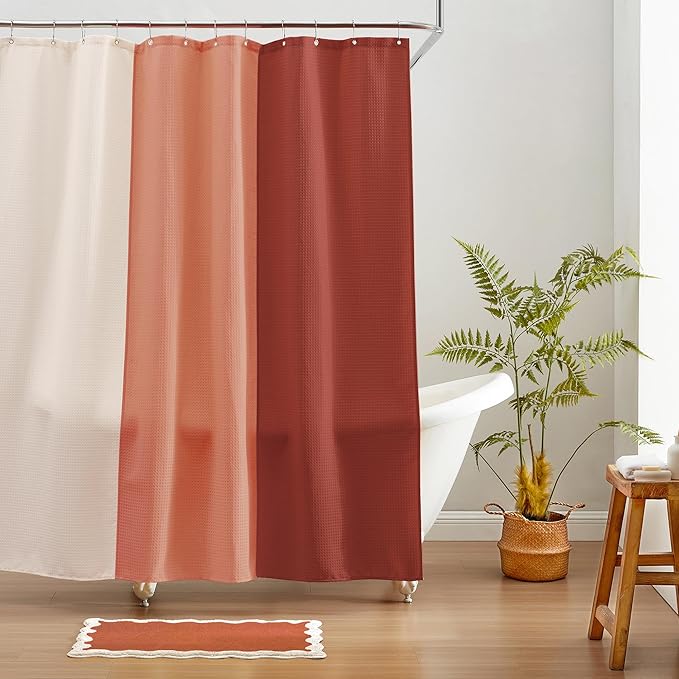 MONDAY MOOSE Bath Mat with Scalloped Wavy Ripple Design, Microfiber Absorbent Non Slip Tufted Rug for Floor, Shower or Kitchen (20x32 inch, Terracotta)