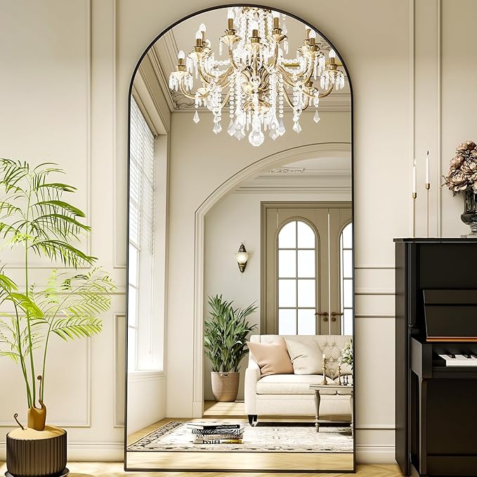 78"x38" Arched Full Length Mirror Floor Mirrors with Aluminum Alloy Frame Free-Standing Wall Mounted Floor Mirrors or Large Dressing Mirror, Black Mirror Full Length