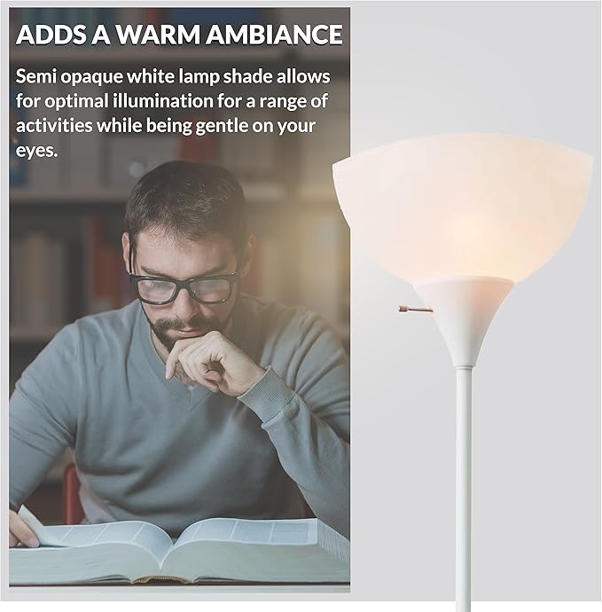 Newhouse Lighting NHFL-JO-WH Joey 71-inch Modern Standing, Torchiere Floor Lamp for Bedrooms, Living Room | Durable Floor Lamp for Home, Office, Reading (White)