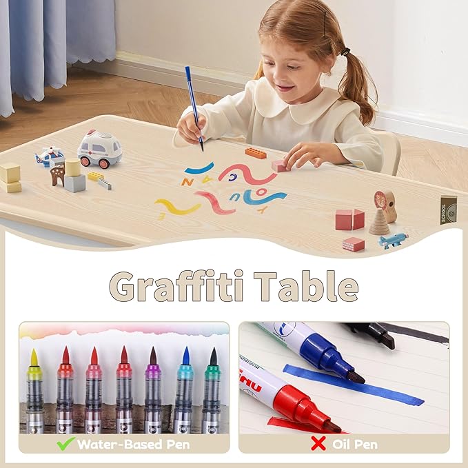 Adjustable Kids Table, Arts and Crafts Child Table with Graffiti Desktop, 7 Level Height Adjustable Children Table for Ages 3-8, Easy to Wipe Toddler Desk for Classrooms/Daycares/Homes