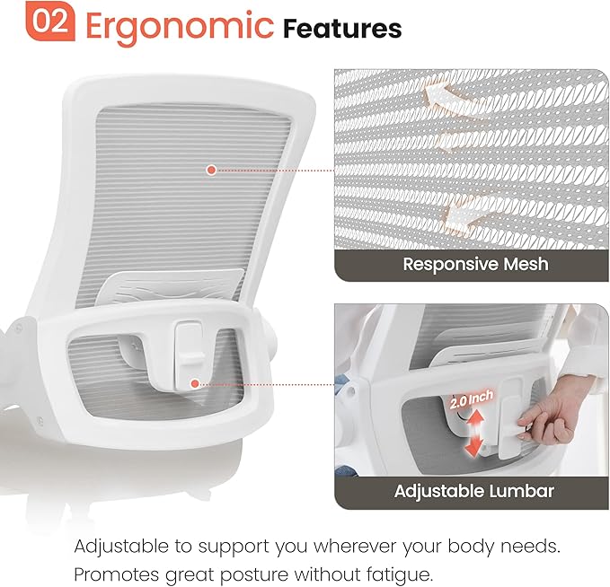 NEO CHAIR Office Desk Chair Computer High Back Mesh Gaming Seat with Ergonomic Adjustable Comfy Flip-up Armrests Lumbar Support Height for Home (Beige)