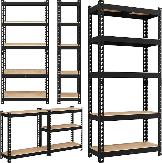 Yaheetech Storage Shelves 5 Tier Garage Shelving Heavy Duty Garage Shelves Adjustable Metal Shelving Unit Utility Rack Industrial Shelving for Warehouse Pantry Closet, 27.5" W x 12" D x 60" H, Black