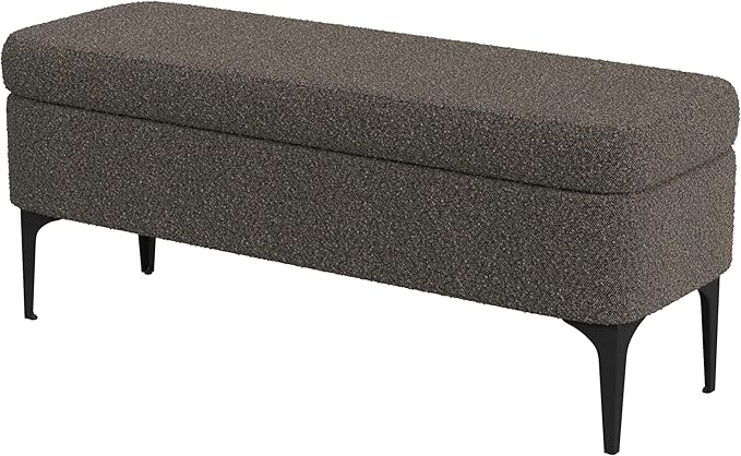 HomePop Upholstered Storage Bench with Metal Leg Home Décor|Bench with Storage for Living Room & Entryway - Dark Brown Boucle