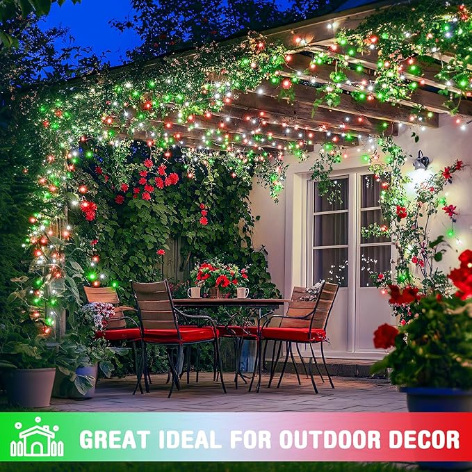 JMEXSUSS 500 LED Red White and Green Christmas Lights, 8 Modes 163ft String Light Plug in with Remote Control, Clear Wire Christmas String Lights Outdoor Waterproof for Outside Tree Yard Wedding
