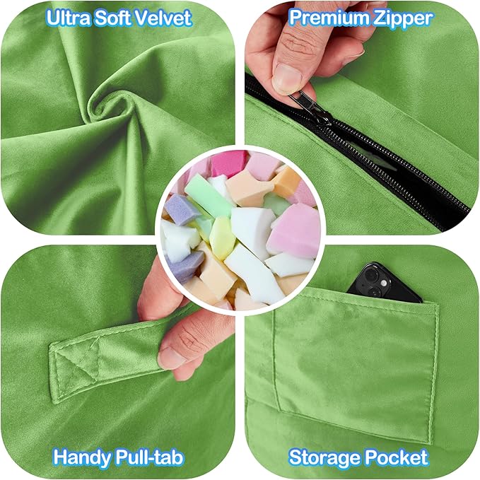 Homguava 4 FT Bean Bag Chair: 4' Bean Bags with Memory Foam Filled, Large Beanbag Chairs Soft Sofa with Dutch Velvet Cover-Lime