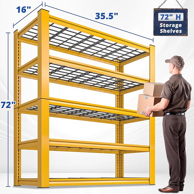 REIBII 72''H Garage Shelving 3010 LBS Storage Shelves Adjustable Metal Shelving 5 Tier Metal Shelves for Storage Industrial Shelf for Pantry Kitchen Basement 72" HX35.5 WX16 D, 3 Pack
